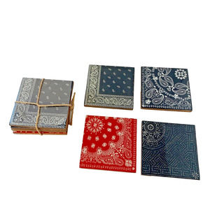 New Levi's x Target 8 Bandana Print Coaster Set Enameled Mango Wood Red/Blue
